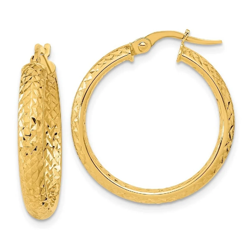 Curata 14k Yellow Gold Polished and Sparkle Cut Inside And Out Fancy Hoop Earrings - 25.79x24.35mm Wide 3