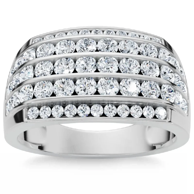 2Ct Diamond Ring Men's Wide Multi Row in White, Yellow, or Rose Gold