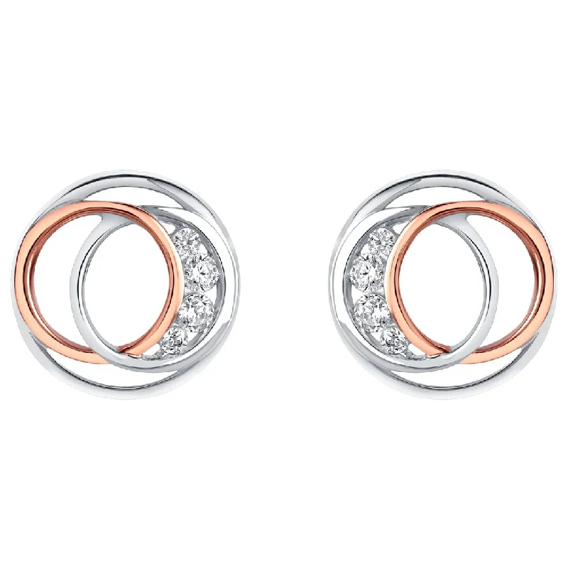 Two-Tone Sterling Silver Cubic Zirconia Infinity Rings Earrings