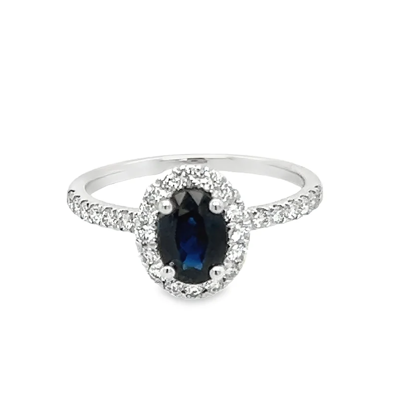 14K White Gold Sapphire & Diamond Ring