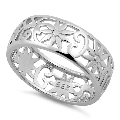 Sterling Silver Flower Band Ring