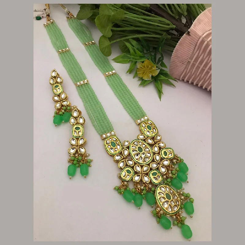 FS Collection Gold Plated Kundan Stone And Pearls Long Necklace Set