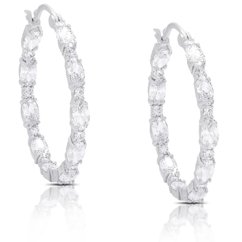 Dolce Giavonna Sterling Silver Cubic Zirconia Hoop Earrings