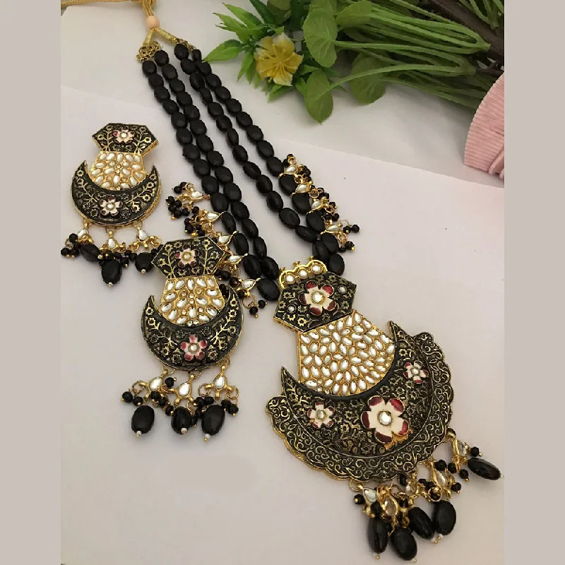 FS Collection Gold Plated Kundan Stone And Meenakari Long Necklace Set