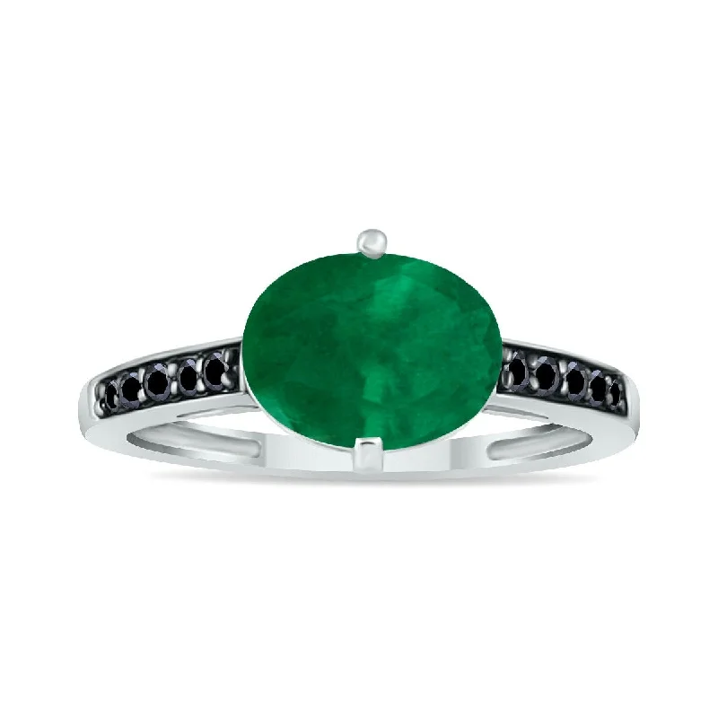 Marquee Jewels Emerald and Black Diamond Ring in 10K White Gold