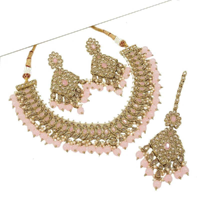 Mangalmani Jewels Gold Plated Crystal Stone Pearl And Beads Necklace Set