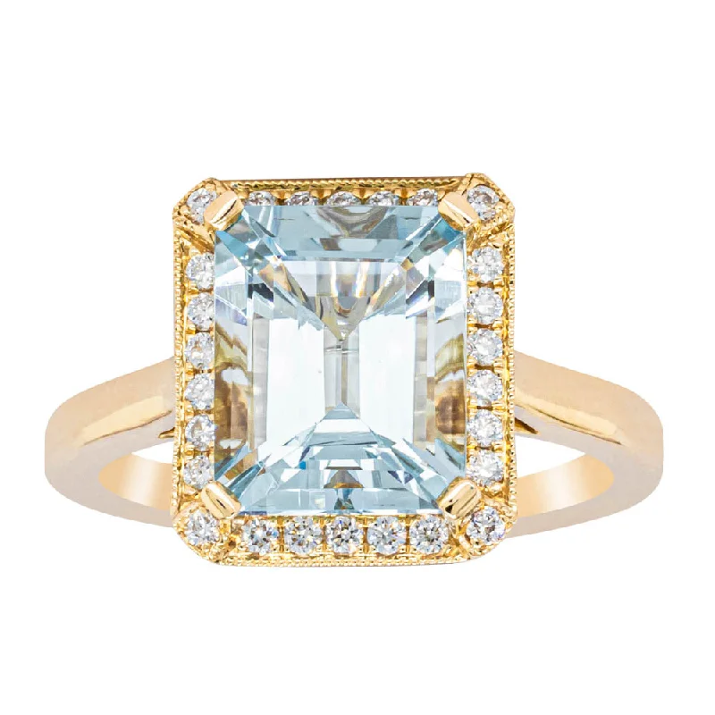 18ct Yellow Gold 3.16ct Aquamarine & Diamond Empire Ring