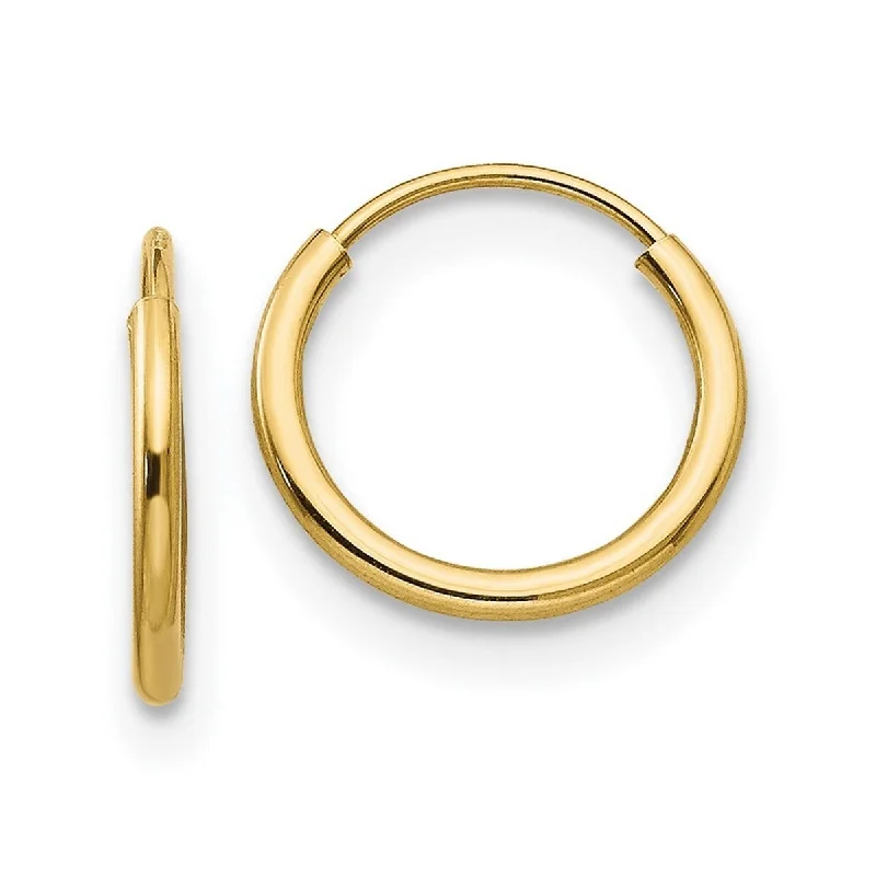 Curata 14k Yellow Gold Polished Small 10mm Endless Hoop Earrings