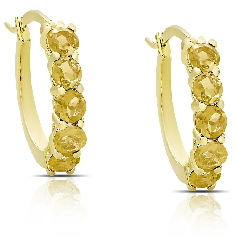 Dolce Giavonna Gold over Sterling Silver Gemstone Hoop Earrings