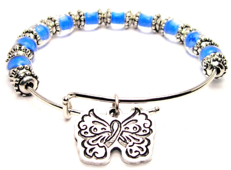 Butterfly With Hidden Awareness Ribbon 9mm Glass Beaded Single Bracelet