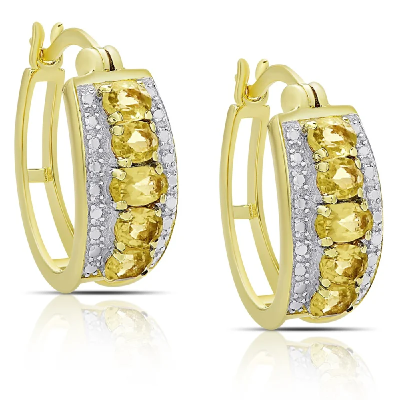 Dolce Giavonna Gold over Sterling Silver Gemstone Hoop Earrings