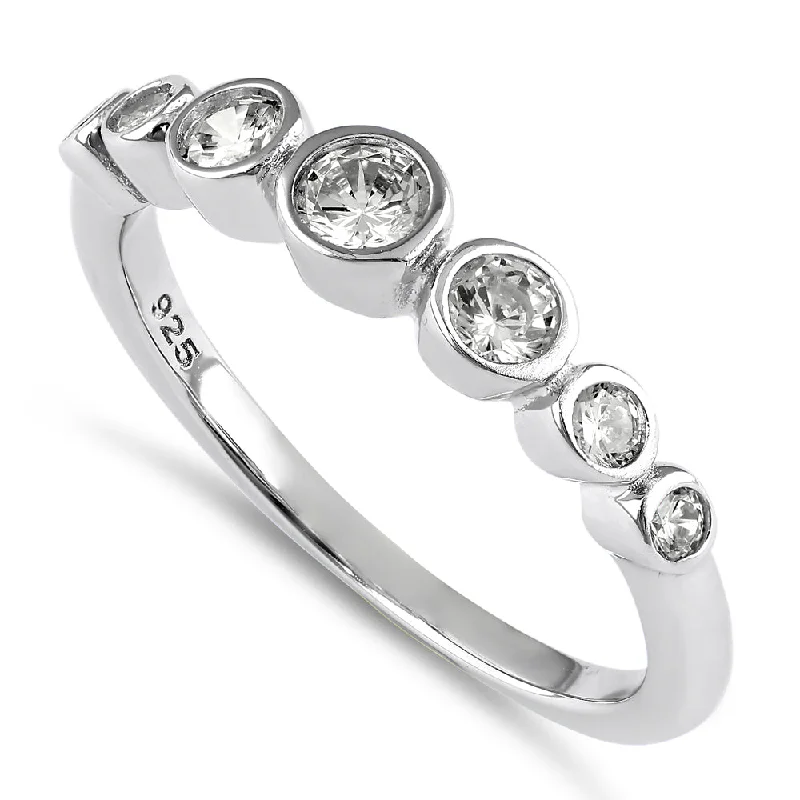 Sterling Silver Half Eternity Round CZ Bezel Ring