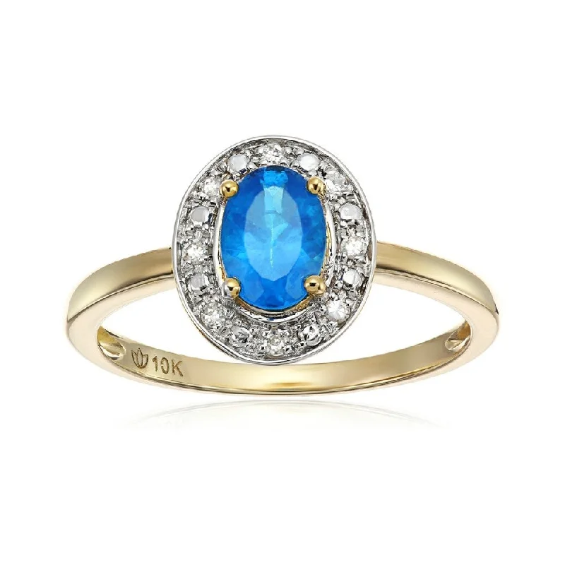 10k Yellow Gold Neon Apatite & Diamond Ring