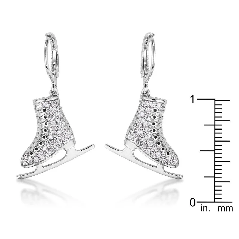 Delicate 0.85Ct Rhodium Plated Ice Skate Earrings - 33mm x 18mm x 4mm