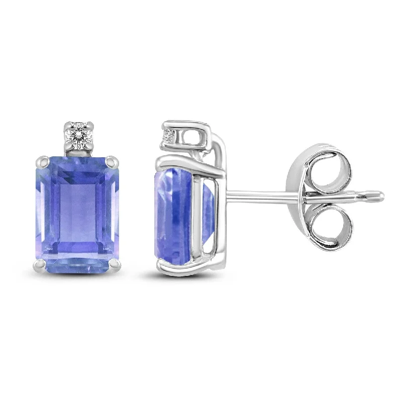 Marquee 14K White Gold 6x4MM Emerald Shaped Tanzanite and Diamond Earrings