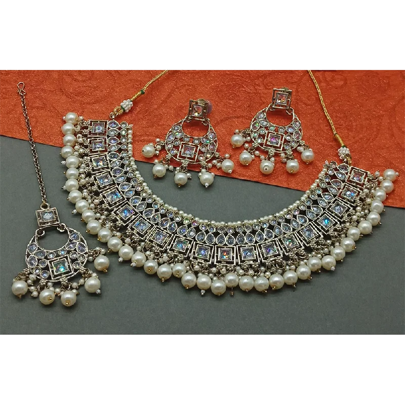 Gehana Mahal Gold Plated Crystal Stone Pearl And Beads Necklace Set