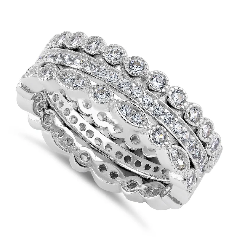 Sterling Silver 3 Rings Stackable CZ Ring