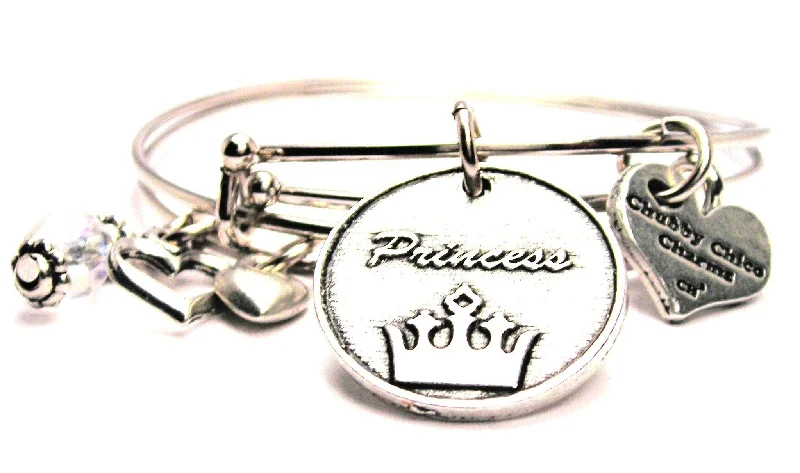 Princess Circle With Crown Expandable Bangle Bracelet Set