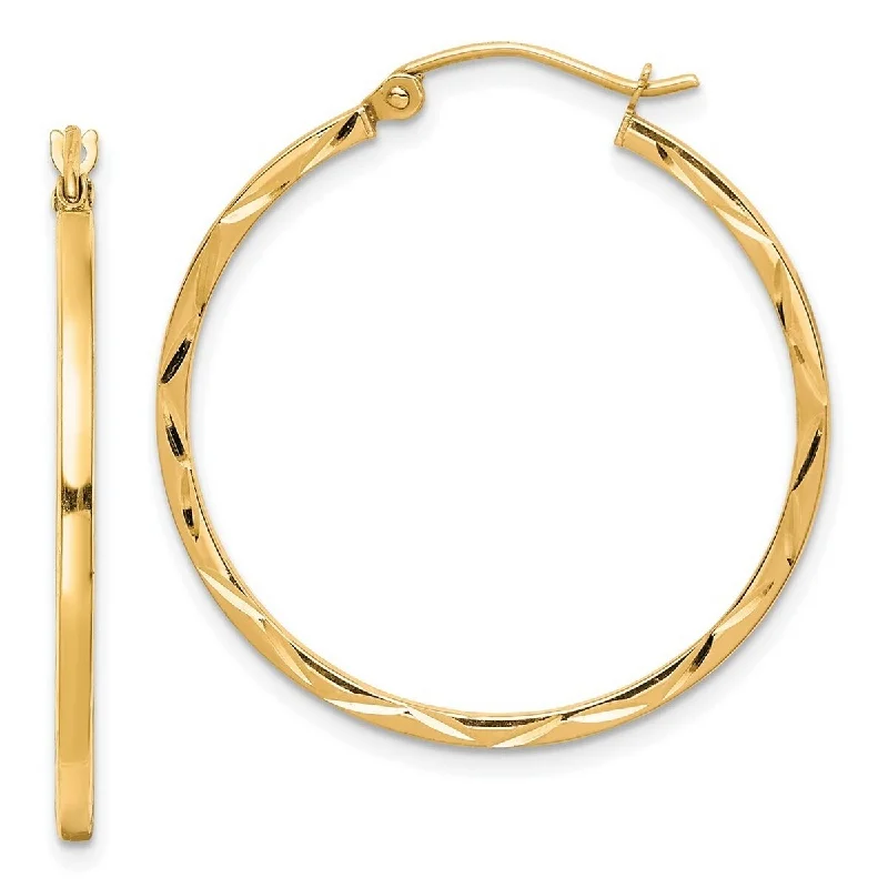 Curata 10k Yellow Gold Polished 1.5x30mm Sparkle Cut Hoop Earrings - 33x31mm Wide 1.5mm Thick