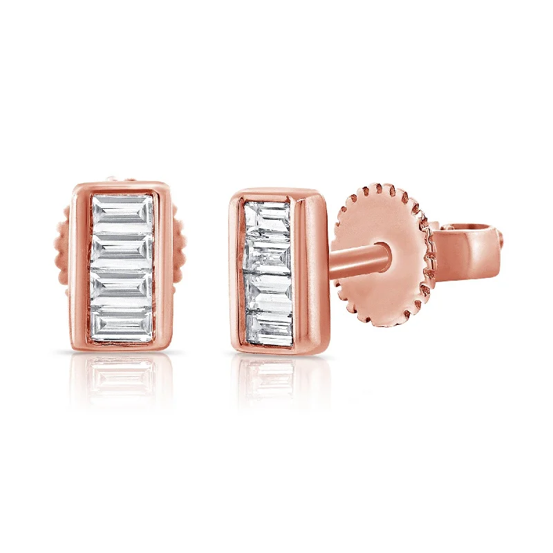 Joelle Diamond Baguette Bar Stud Earrings 1/10 Ct 14K Rose Gold Stud Earrings