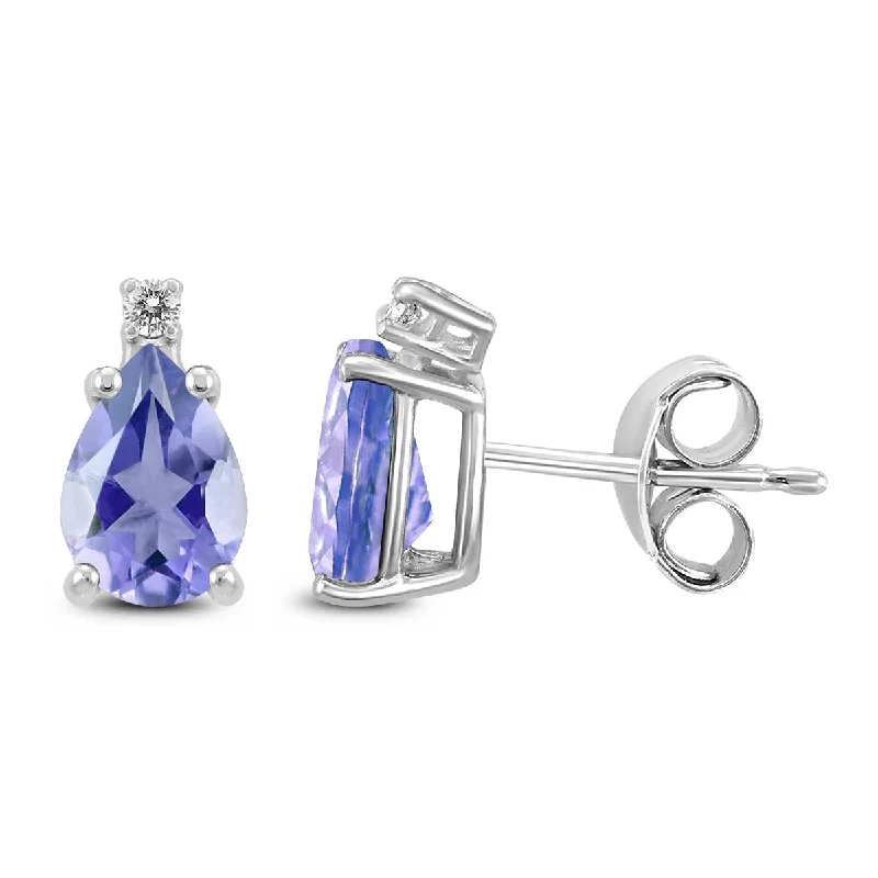 Marquee 14K White Gold 5x3MM Pear Tanzanite and Diamond Earrings