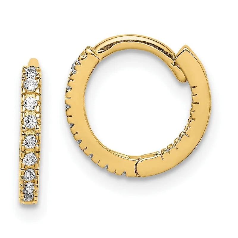 Curata 14k Yellow Gold CZ Cubic Zirconia Hinged Hoop Earrings - 10.7mm long