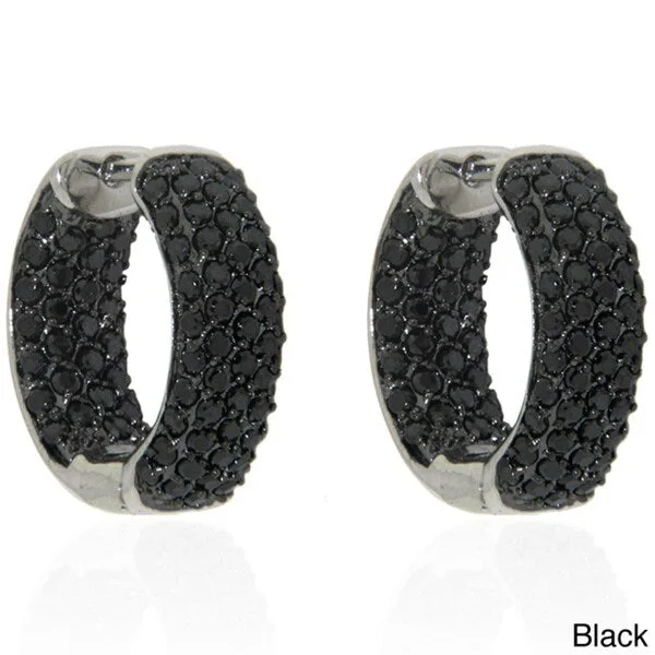 Dolce Giavonna Silverplated Black or White Cubic Zirconia Inside-out Hoop Earrings