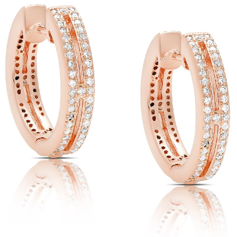 Dolce Giavonna Rose Gold Over Silver or Sterling Silver Cubic Zirconia Hoop Earrings