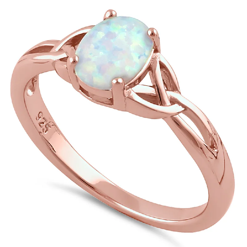 Sterling Silver Rose Gold Center Stone Charmed White Lab Opal Ring