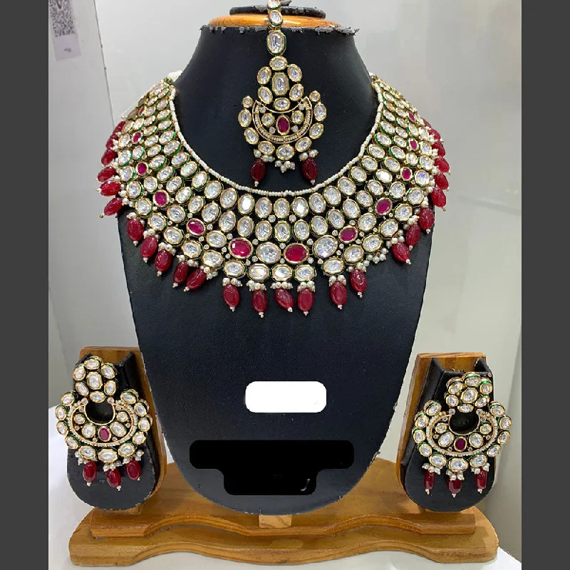 Jain Jewellers Gold Plated Polki Kundan Stone And Pearls Necklace Set