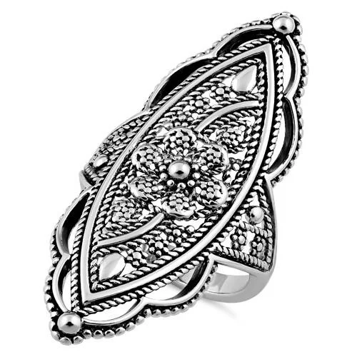 Sterling Silver Extravagant Flower Shield Ring