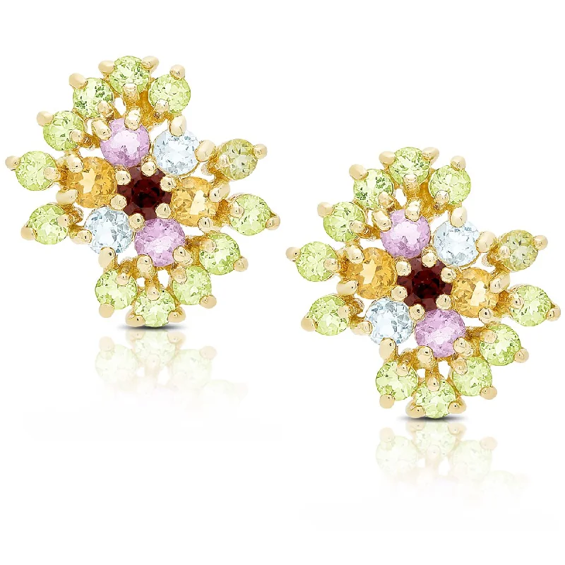 Dolce Giavonna Gold Over Sterling Silver Multi Gemstone Stud Earrings