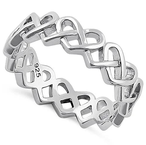 Sterling Silver Braided Hearts Eternity Ring