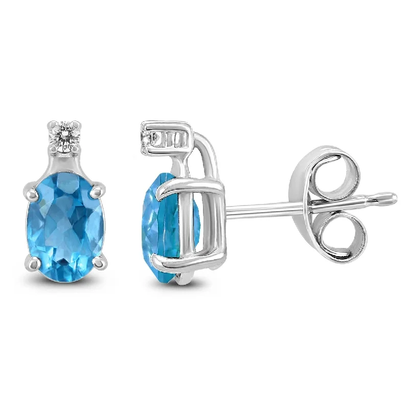 Marquee 14K White Gold 6x4MM Oval Blue Topaz and Diamond Earrings