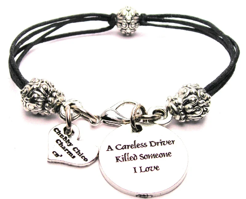 A Careless Driver Killed Someone I Love Beaded Black Cord Bracelet