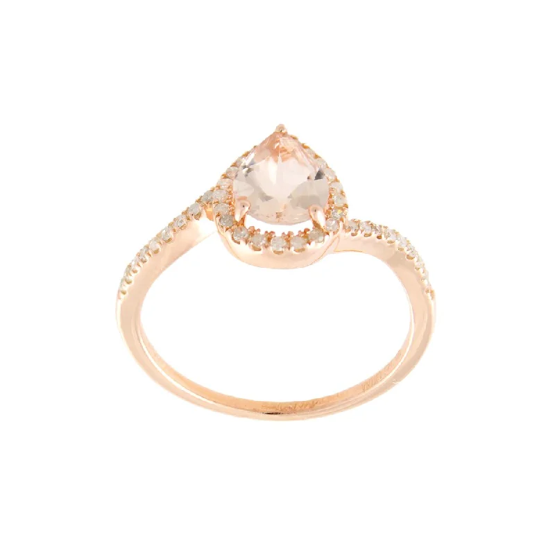 Rose Goldtone Sterling Silver Pear-cut Morganite and 1/5ct TDW Diamond Ring (Size 7)