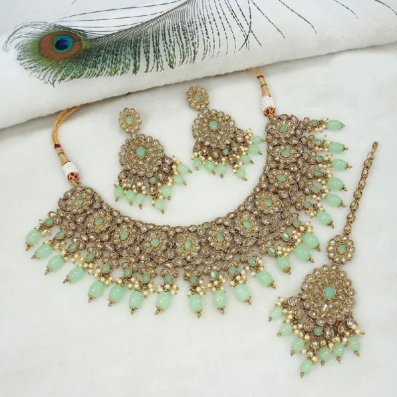 Mangalmani Jewels Gold Plated Crystal Stone Pearl And Beads Necklace Set