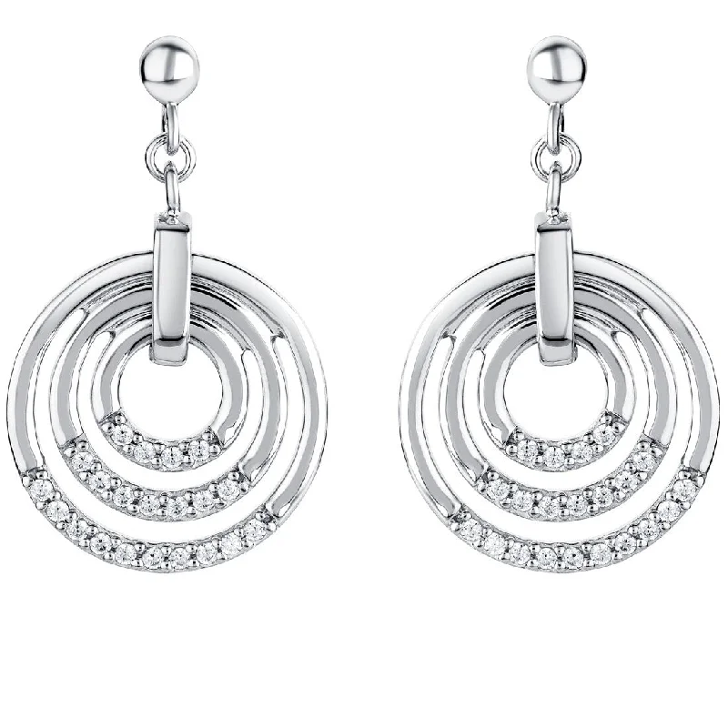 Sterling Silver Cubic Zirconia Three Circle Generation Drop Earrings