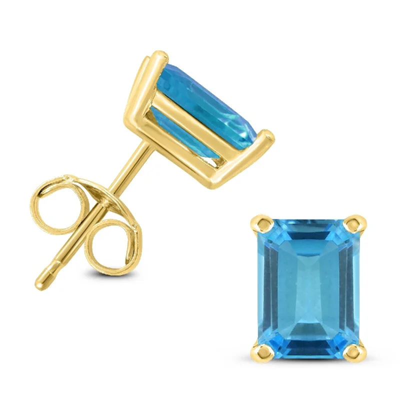 Marquee 14K Yellow Gold 7x5MM Emerald Shaped Blue Topaz Earrings