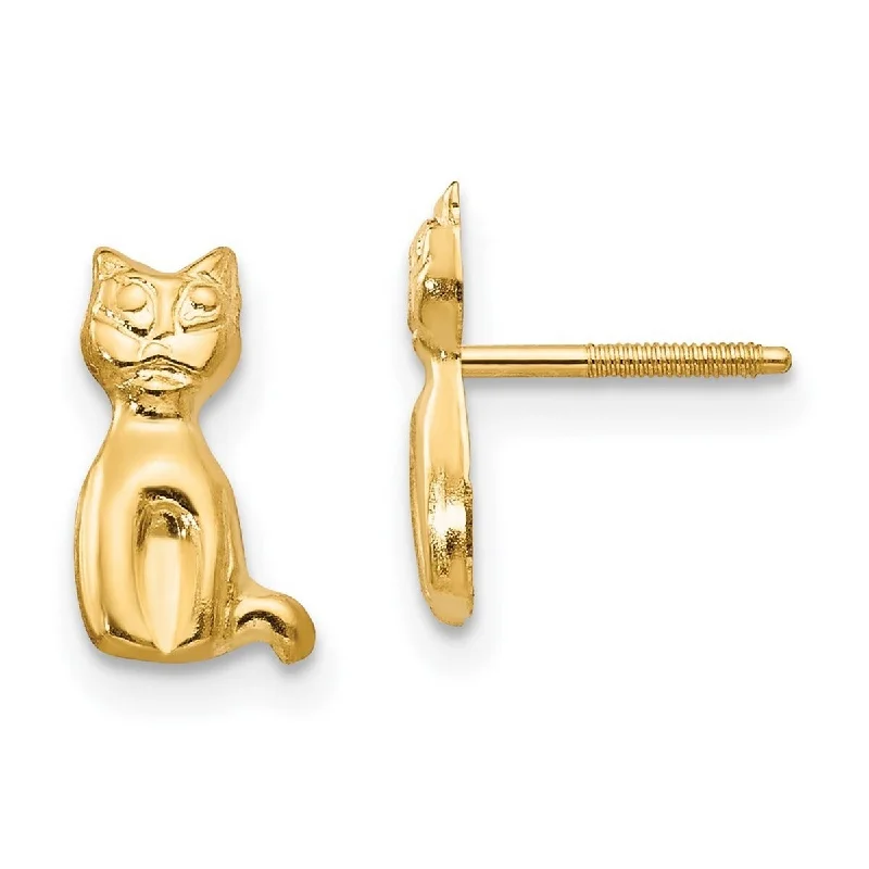 Curata 14k Yellow Gold Polished Post Earrings Cat for boys or girls Earrings - - 11x6mm