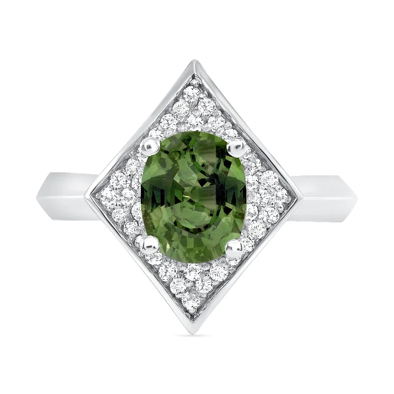 1.85 ct Green Sapphire and Diamond Ring in 14k White Gold