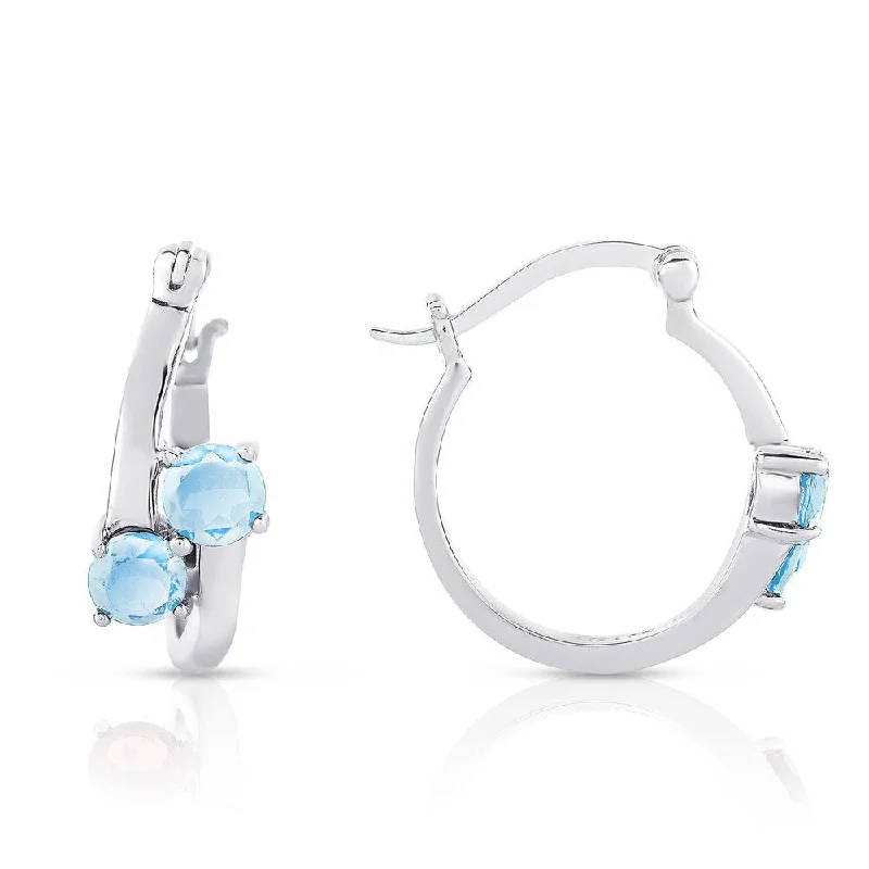 Dolce Giavonna Sterling Silver Blue Topaz Hoop Earrings