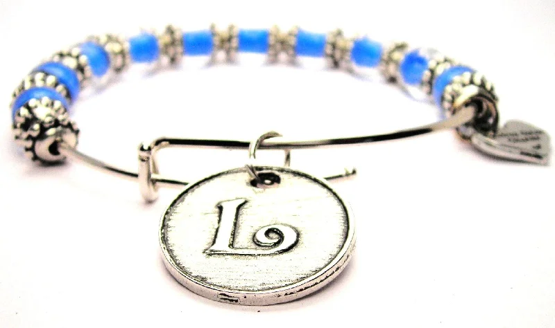 Initial L Circle 9mm Glass Beaded Single Bracelet