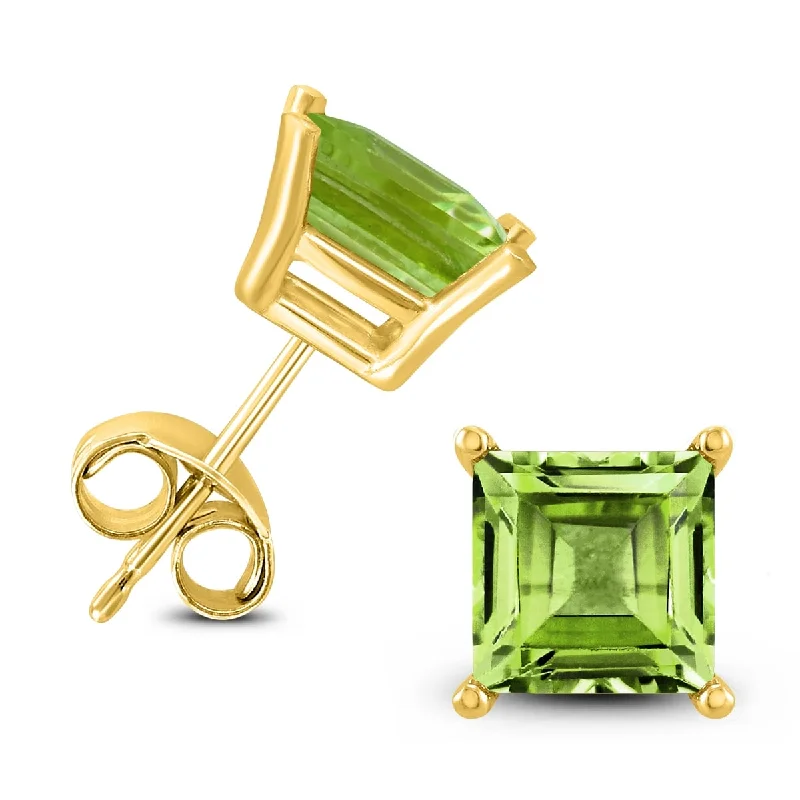 Marquee 14K Yellow Gold 6MM Square Peridot Earrings