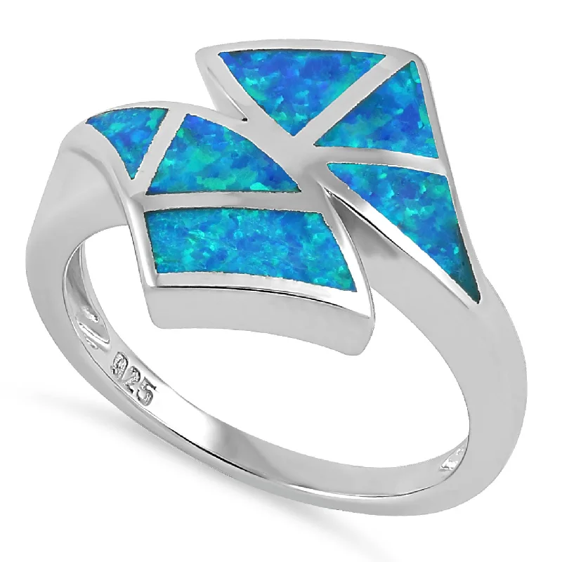 Sterling Silver Double Fish Tale Blue Lab Opal Ring