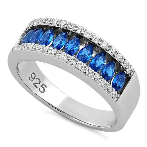 Sterling Silver Marquise Blue Spinel CZ Ring