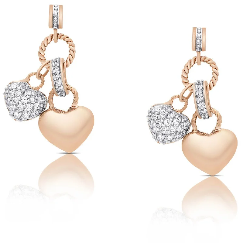 Samantha Stone Rose Gold Over Sterling Silver Cubic Zirconia Double Heart Dangle Earrings