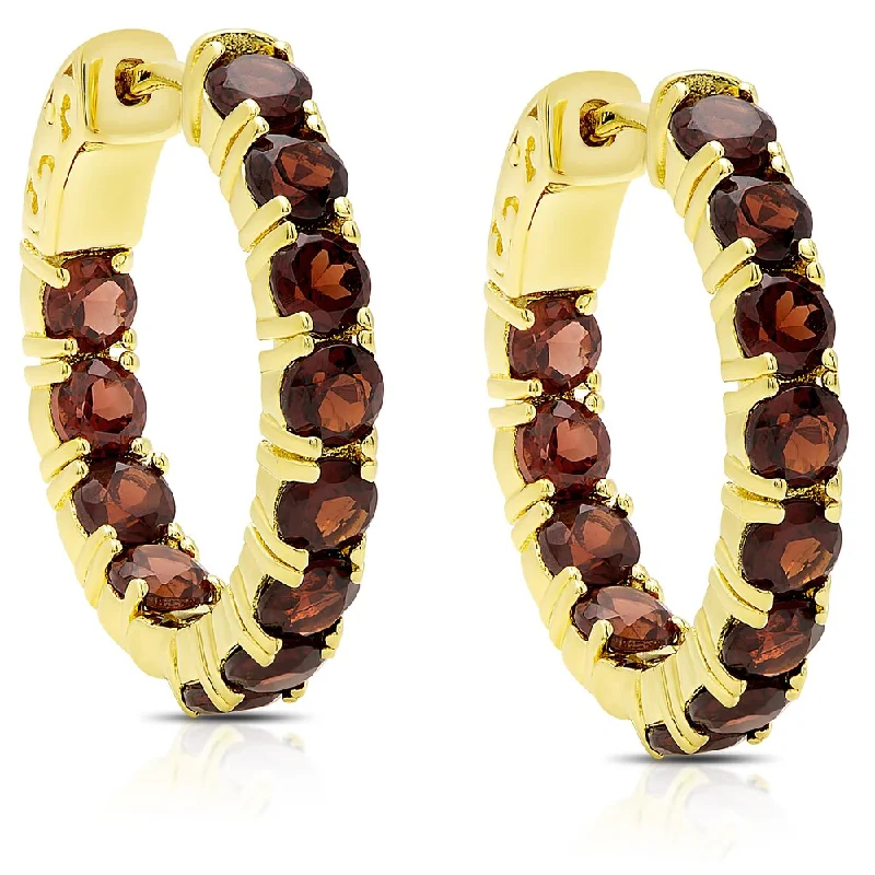 Dolce Giavonna Gold Over Sterling Silver Garnet Hoop Earrings