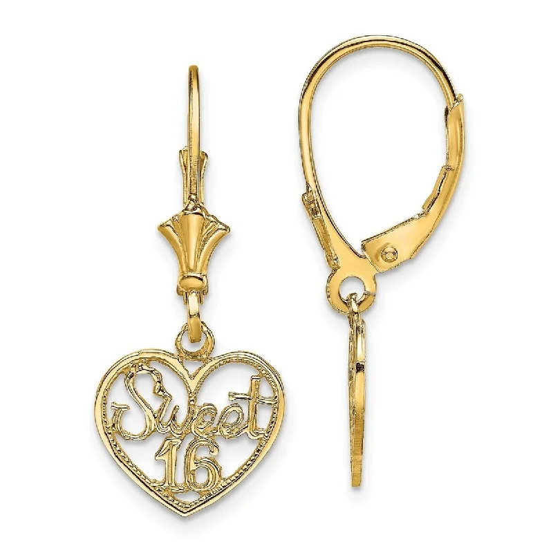 Curata 14k Yellow Gold Cutout Sweet 16 In Heart Leverback Earrings 27.15x11.25mm