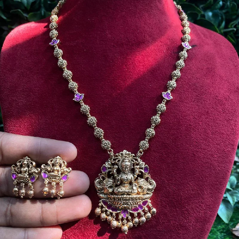 Royal Kundan Jewellery Gold Plated Pota Stone And Temple Necklace Set